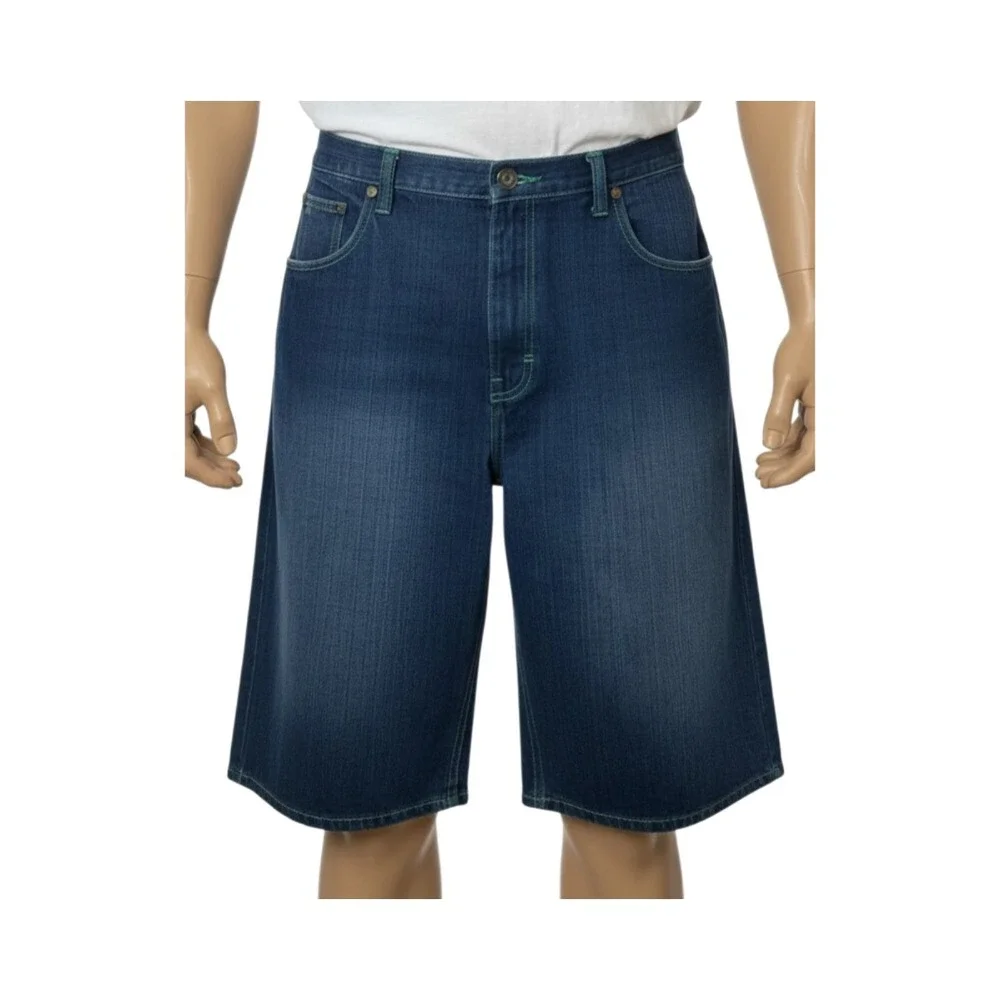 NBN Gear Men 40 Baggy Denim Shorts Y2K Jorts Green Stitch Raw String  X-TREME